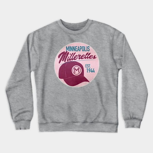 Minneapolis Millerettes • AAGPBL Hat Crewneck Sweatshirt by The MKE Rhine Maiden